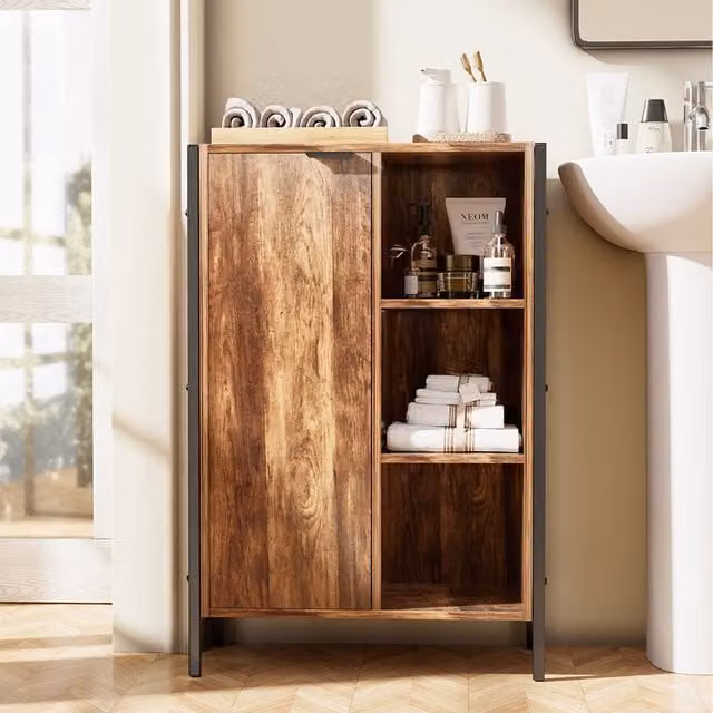 Lifeideas Industrial Brown Multi-Tier Freestanding Storage Cabinet with Metal Frame and Hinged Doors