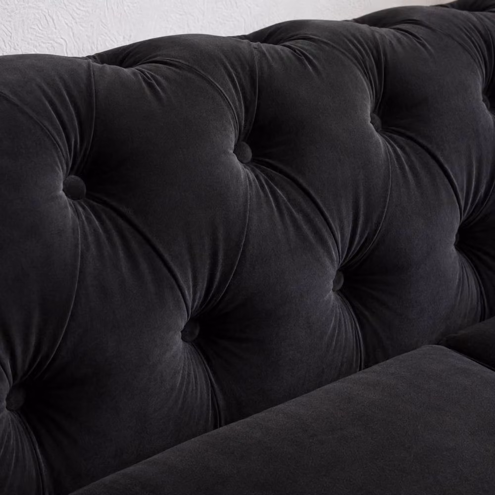 Sofaya Hampton 4 Seater L Shape Chesterfield Sofa in Black Velvet with Left Hand Chaise – 5
