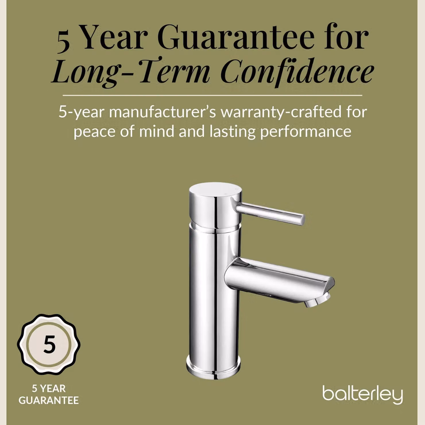 Balterley Evian Minimalist Round Mono Basin Mixer Tap with Push Button Waste, Chrome Silver, H x W x D: 15.0 x 5.2 x 13.1 cm – 3
