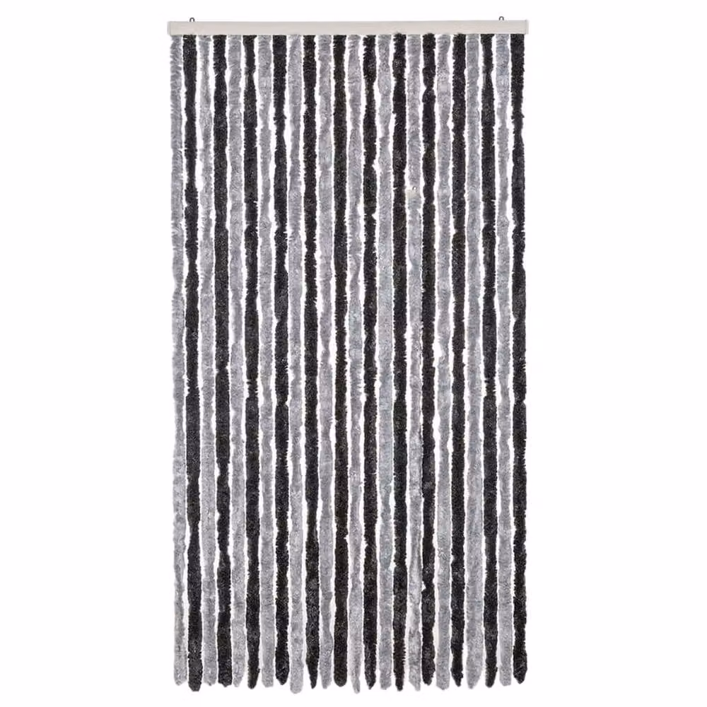 Berkfield Home Striped Chenille Fly Curtain in Grey and Black, W: 100 cm, H: 200 cm – 3