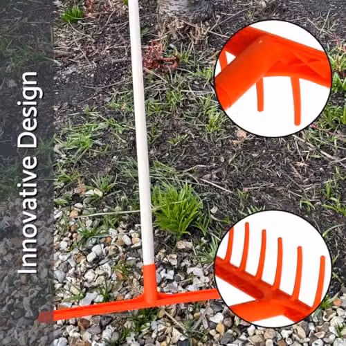 SolaDirect Heavy-Duty Garden Rake with 12 Tines, 50 cm Wide Plastic Head and Wooden Handle in Orange – 5