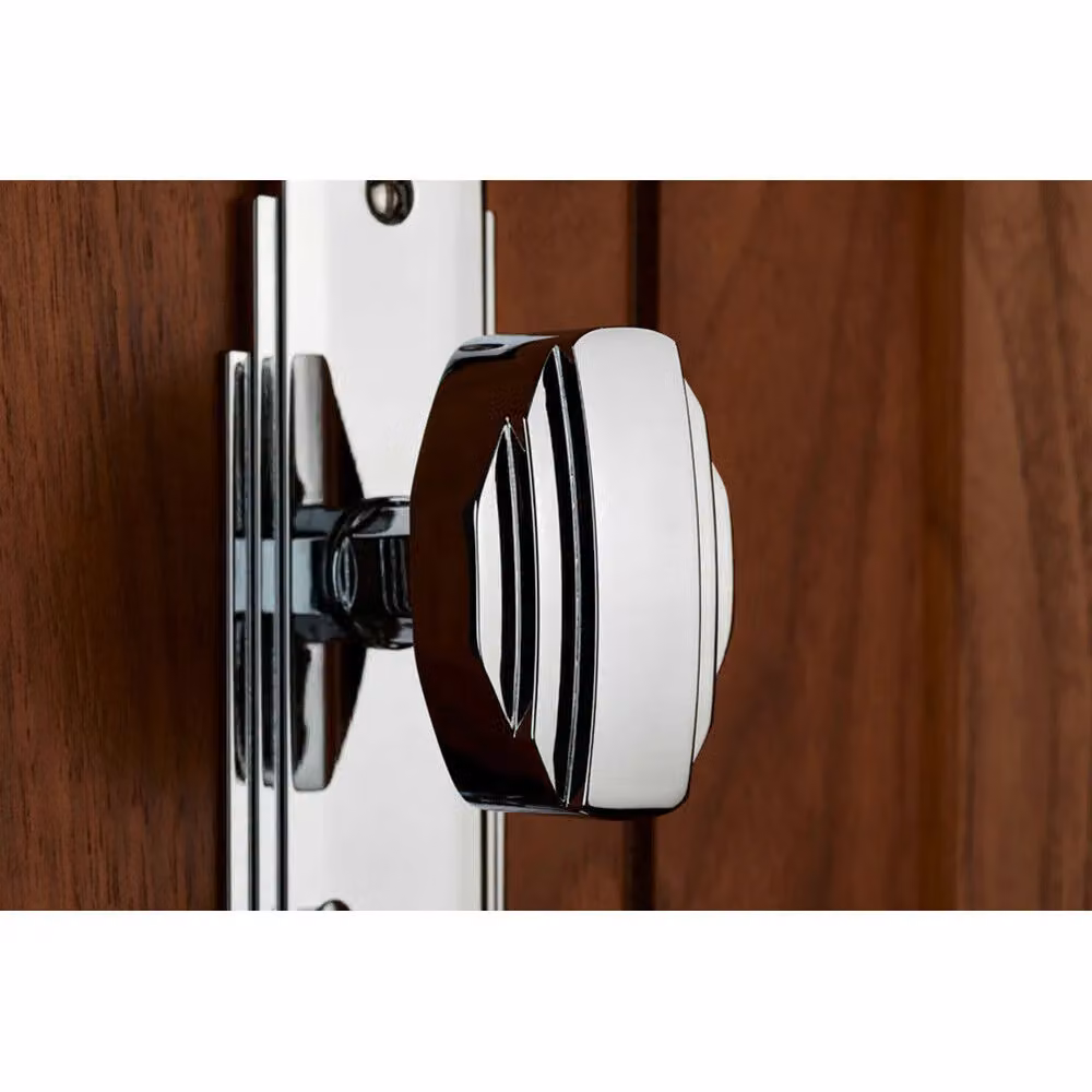 Loops 2x Pair Line Detailed Bathroom Door Knobs on Backplate, Polished Chrome, W: 20.5 cm, H: 4.5 cm – 3