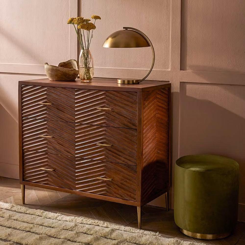 Atkin and Thyme Fandango Mango Wood and Metal Retro Chest of Drawers in Brown