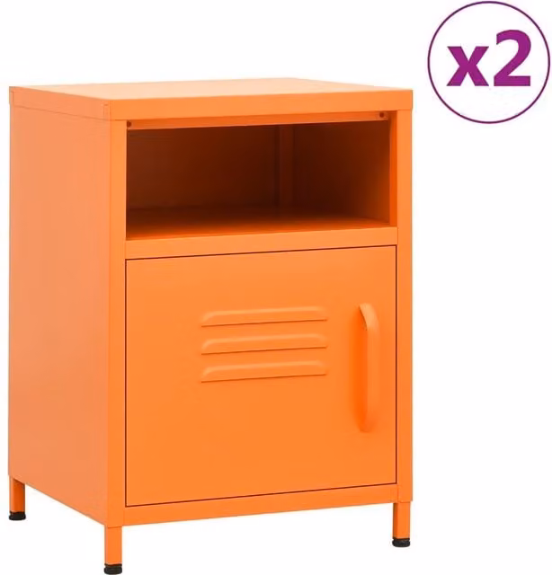 Berkfield Home Set of 2 Modern Orange Metal Nightstands, W/D/H: 35 x 35 x 51 cm