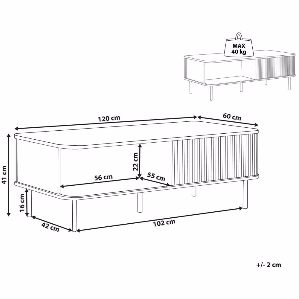Wyld and Coco Retro Brown Rectangular Coffee Table with Storage and Sliding Doors W/D/H: 120 x 60 x 41 cm – 3