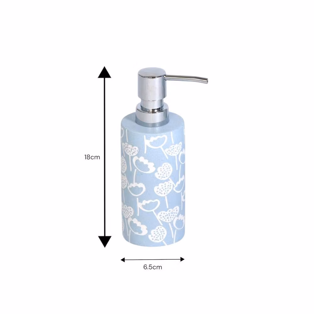 Showerdrape Buttercup Blue Floral Bathroom Accessory Set with Soap Dispenser and Tumbler in Light Blue – 3