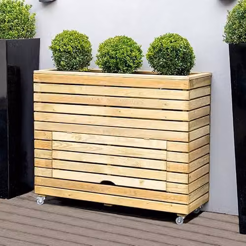 Forest Garden Brown Wooden Tall Linear Planter Tub with Wheels – 2
