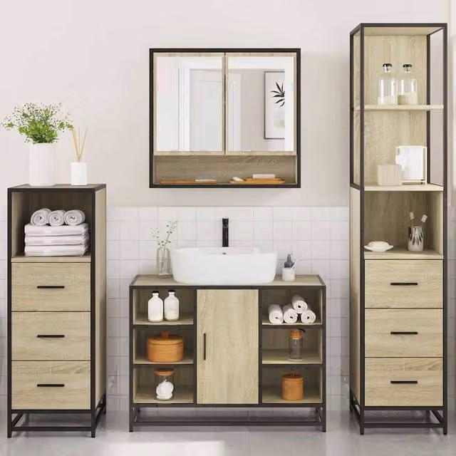 Berkfield Home 4-Piece Industrial Bathroom Furniture Set in Sonoma Oak