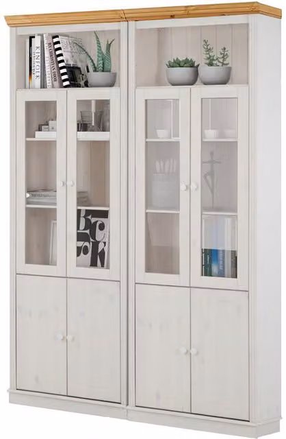 Dorel Anita Wall Unit I in White/Honey with Glass Doors and Internal Shelves