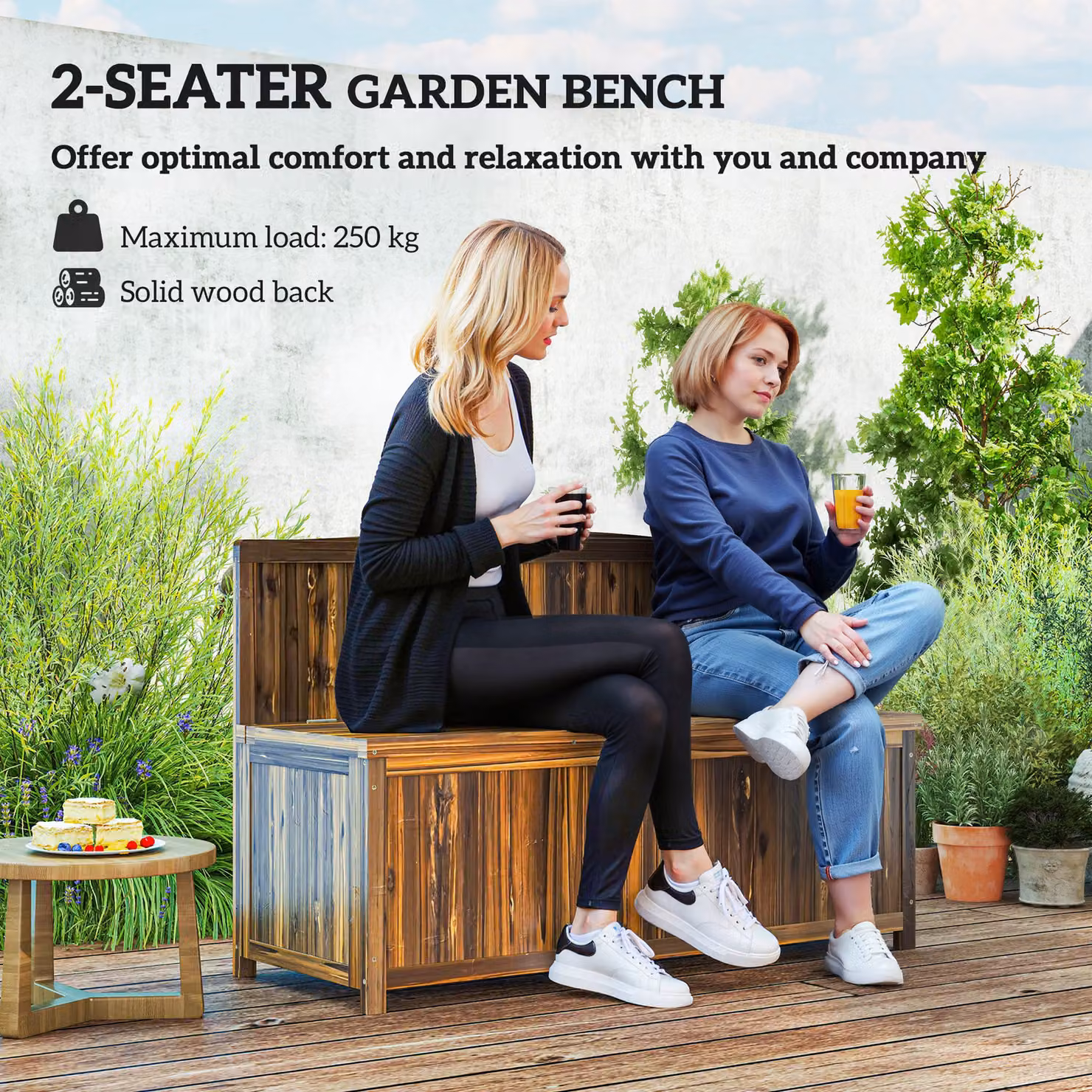 Outsunny Brown Treated Hardwood Wood Storage Bench for Garden and Patio Seating – 3