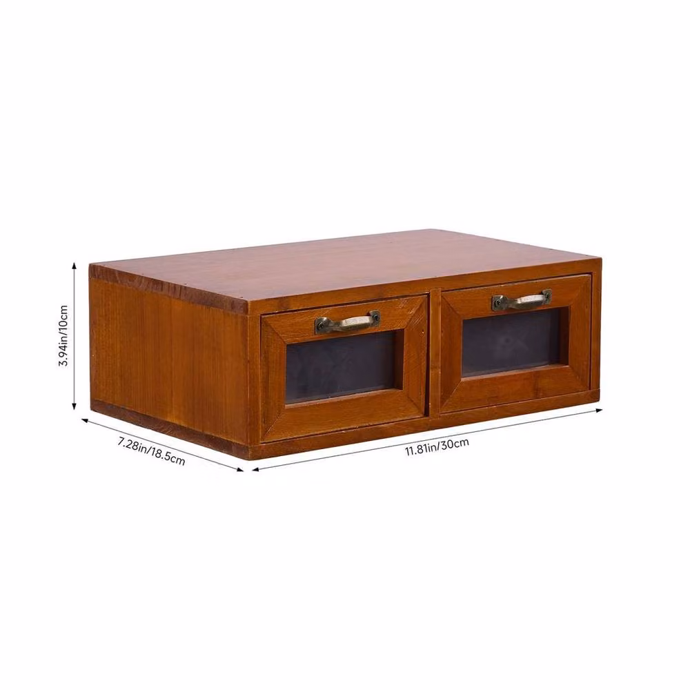 EONLION Wooden Desktop Organiser with 2 Drawers in Brown, Width: 50 cm – 2