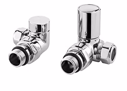 nuie HT321 Modern Minimalist Angle Corner Radiator Valve Pack in Chrome, W: 70 mm, D: 68 mm, H: 49 mm