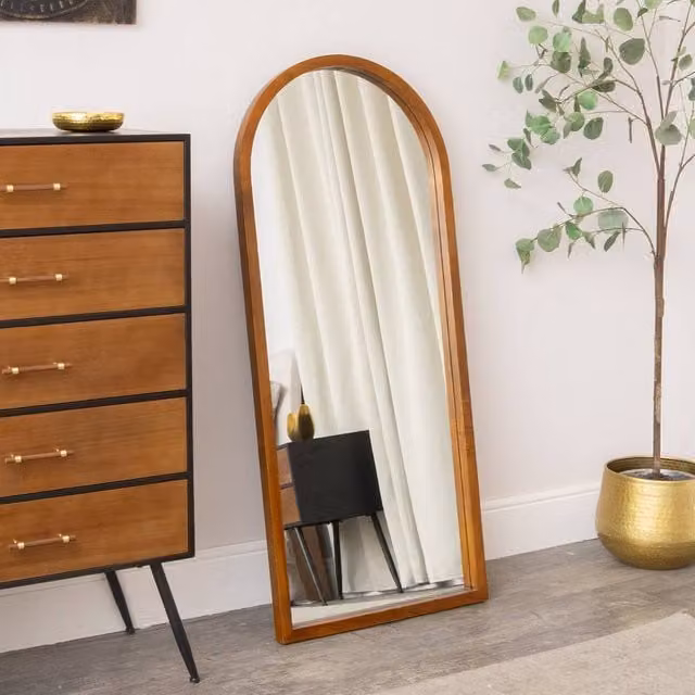 Melody Maison Ashwell Arched Wall and Leaner Mirror in Brown with Dark Wood Frame, W: 60 cm, H: 140 cm
