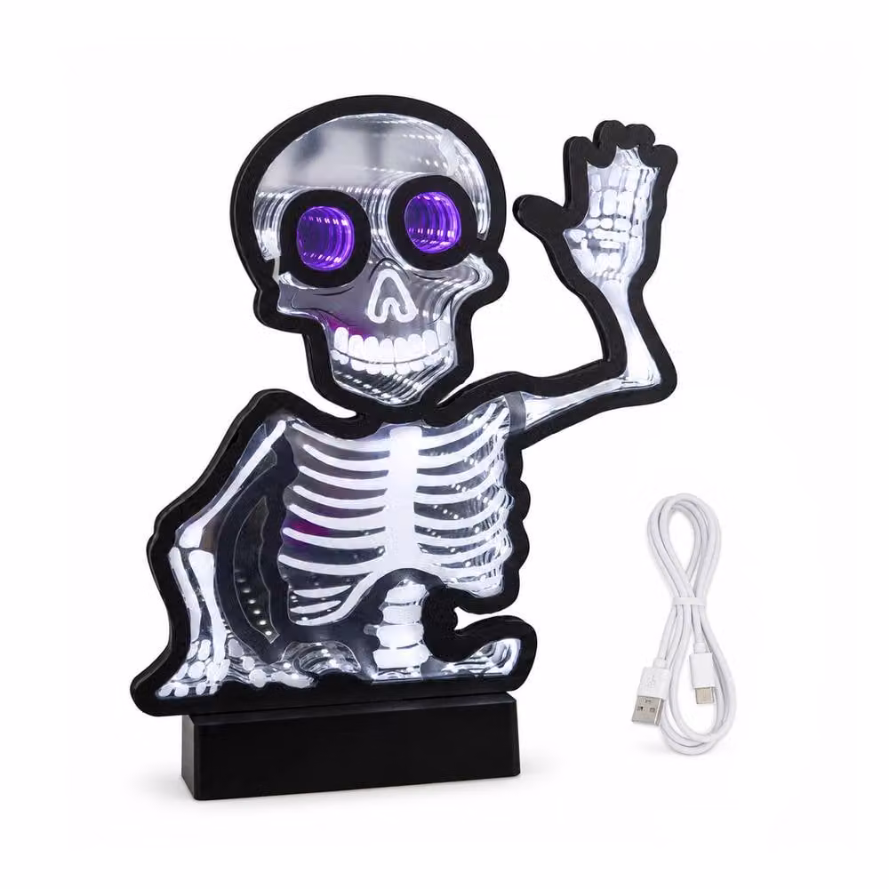 Samuel Alexander Halloween Skeleton Infinity Mirror with LED Lights, Black, White and Purple, W/D/H: 27.0 x 22.0 x 5.0 cm – 7