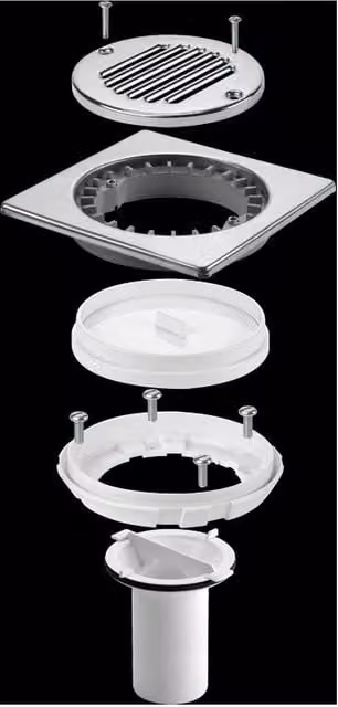 McAlpine TSGCONVSS Stainless Steel Square Floor to Tiled Floor Gully Converter with White Tile Insert – 1