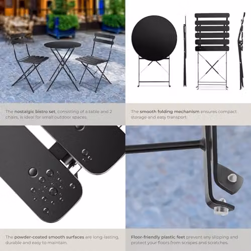 tectake Bistro Set with 1 Garden Table and 2 Chairs in Black Metal – 4