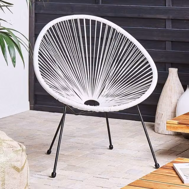 Wyld and Coco White PE Rattan Papasan Chair with Steel Frame for Indoor and Outdoor Use – 1
