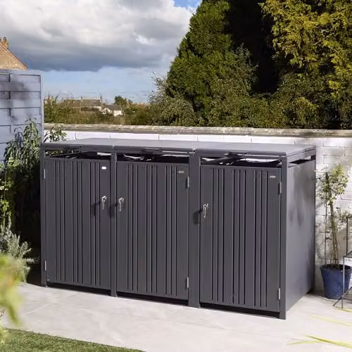 Rowlinsons Wimbledon Triple Bin Store in Anthracite Grey, Coated Steel, W200.5 x D81 x H116.5 cm – 1