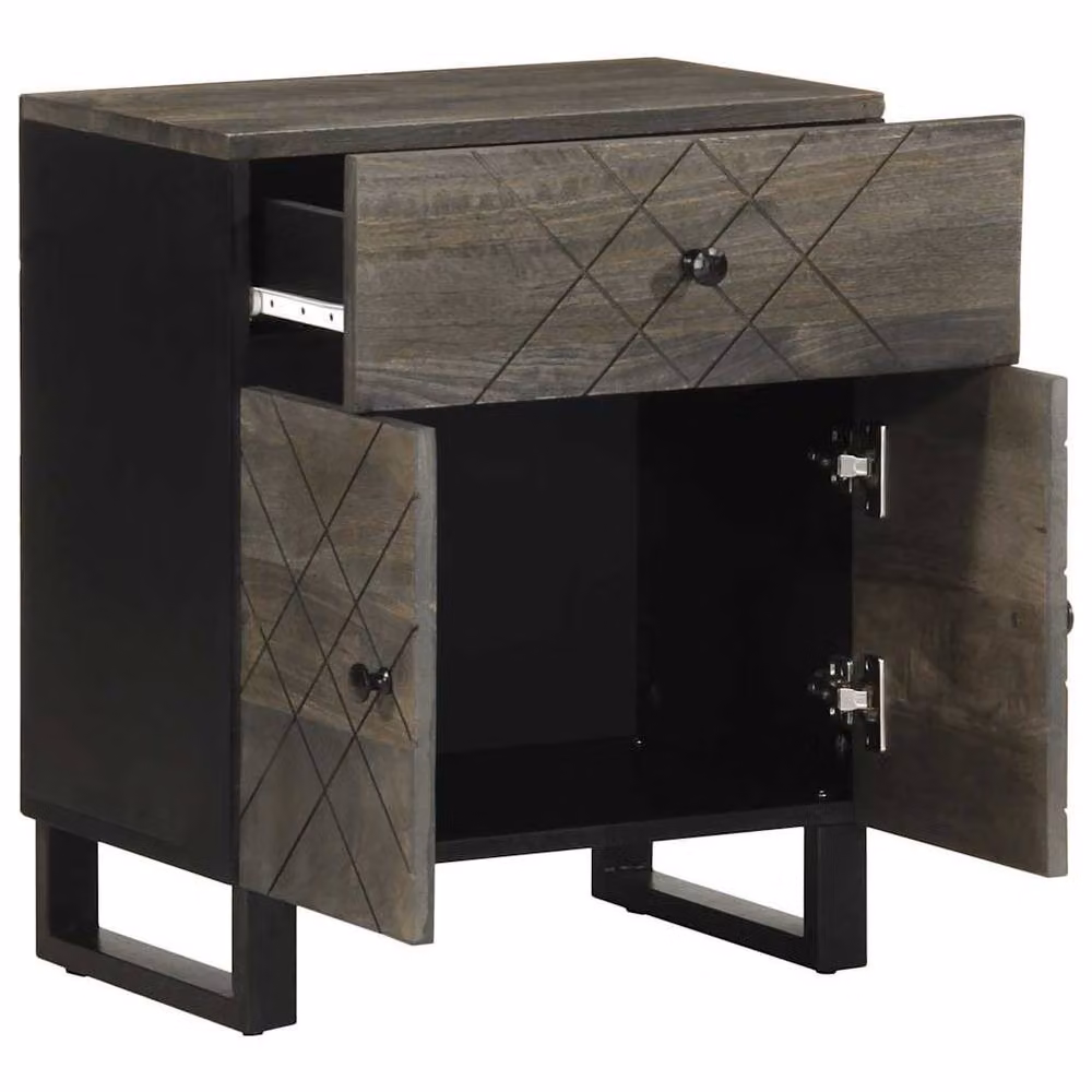 Berkfield Home Beautiful Black Solid Mango Wood Bedside Cabinet W/D/H: 50 x 33 x 60 cm – 2
