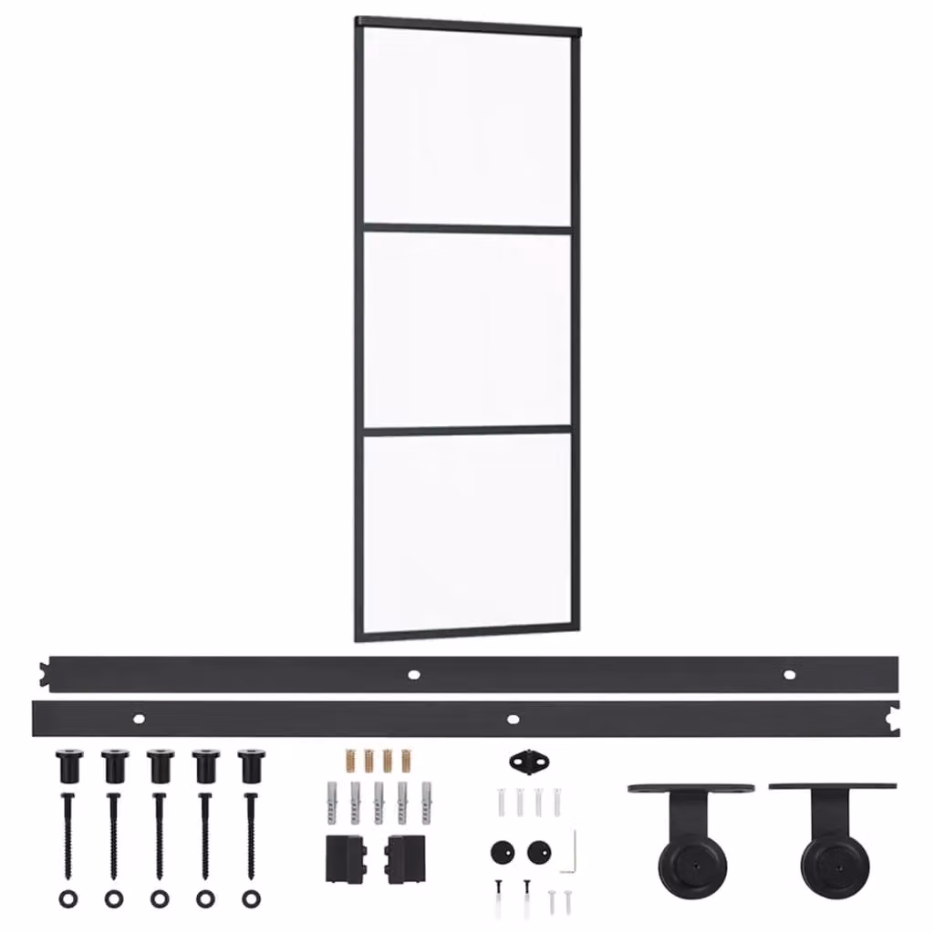 Berkfield Home Modern Sliding Door with Hardware Set, Black ESG Glass and Aluminium, W: 76 cm, H: 205 cm – 2