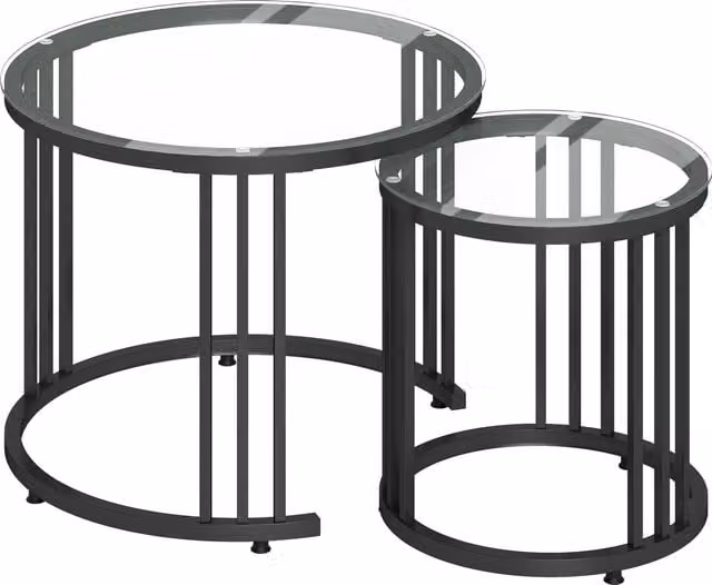 HOMCOM Set of 2 Round Nesting Coffee Tables with Tempered Glass Tops and Steel Frame, Black – 1
