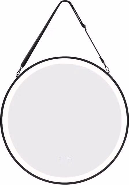 KOMORE Modern Round LED Hanging Mirror with Dimmable Light and Demister in Black