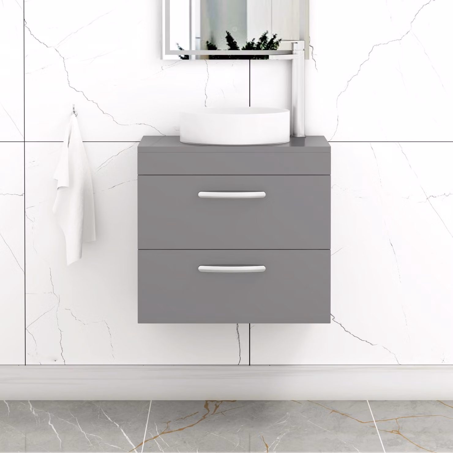 Royal Bathrooms Turin 800mm Wall Hung Vanity Unit with 2 Drawers and Countertop Basin in Indigo Grey Gloss