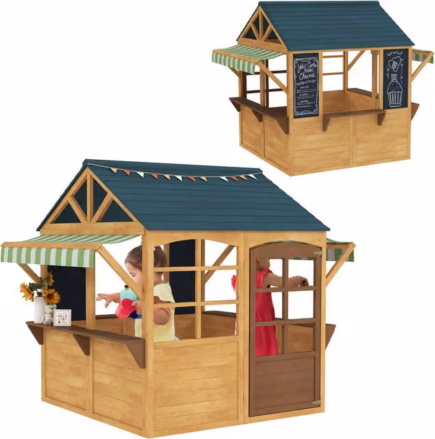 AIYAPLAY Foldable Wooden Kids Playhouse in Brown