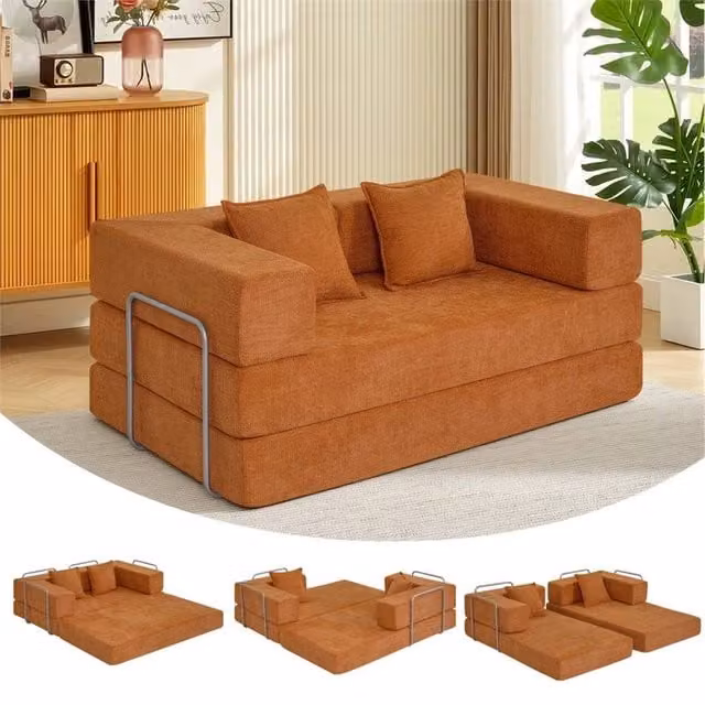 FORGEVIO Orange 2 Seater L-Shape Sectional Sofa Bed with Upholstered Fabric and Foam Filling