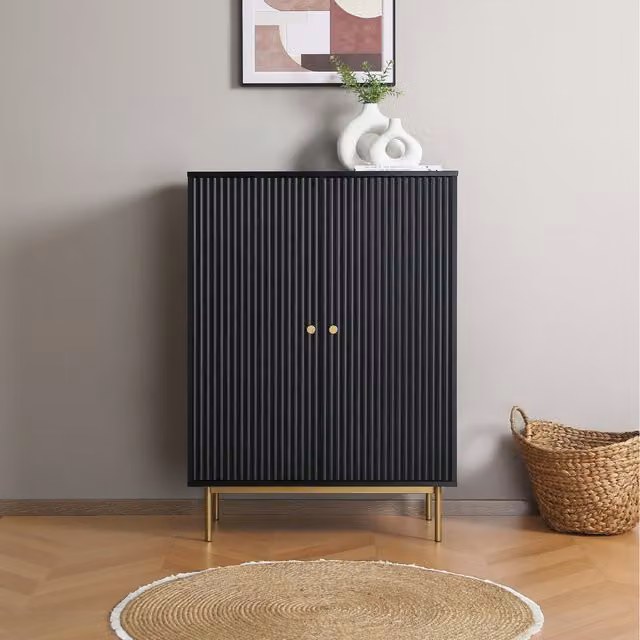 Home Garden Direct Devon Modern Matt Black Highboard Storage Cabinet with Hinged Doors