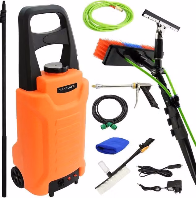 MaxBlast 24ft Aluminium Water Fed Cleaning Pole and 30L Water Trolley in Orange – 1