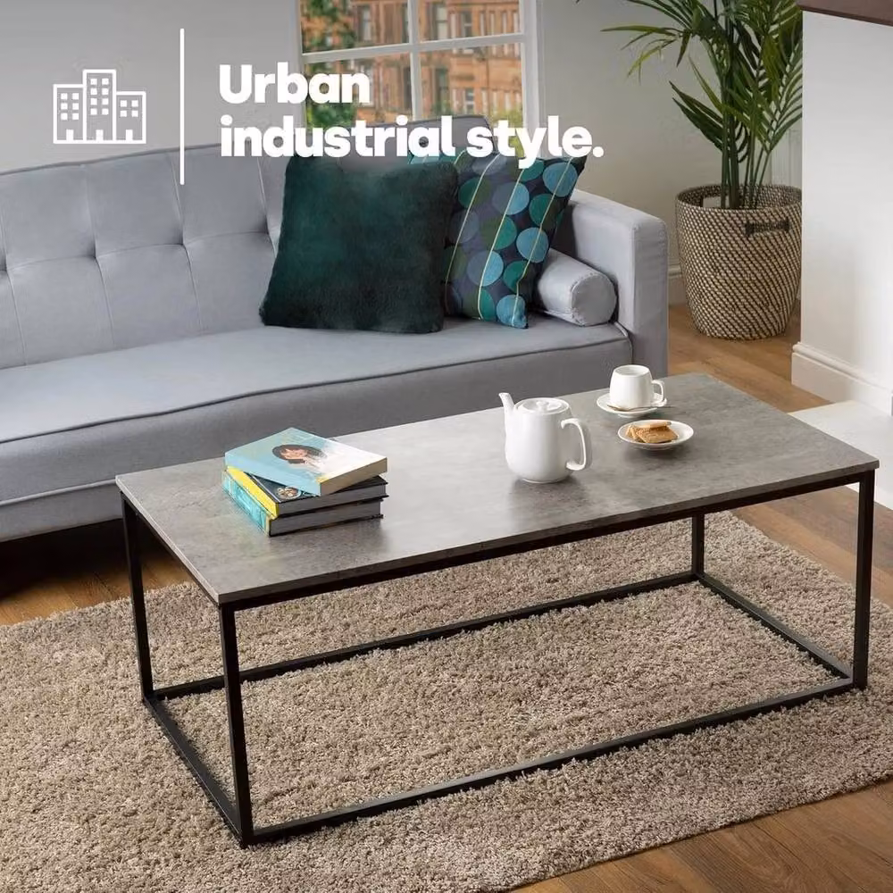 EONLION Industrial Concrete Effect Coffee Table in Grey and Black, Width: 100 cm – 4
