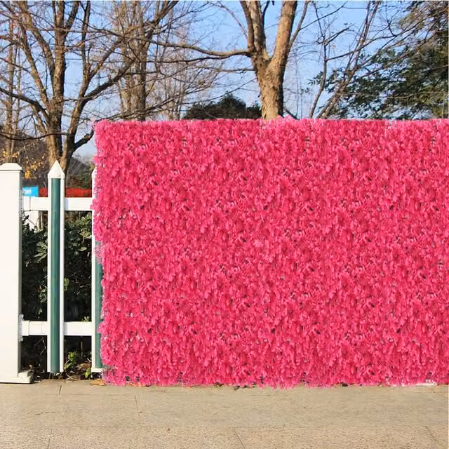 Livingandhome Pink and Green Floral Eucalyptus Artificial Hedge Wall Decoration Screen