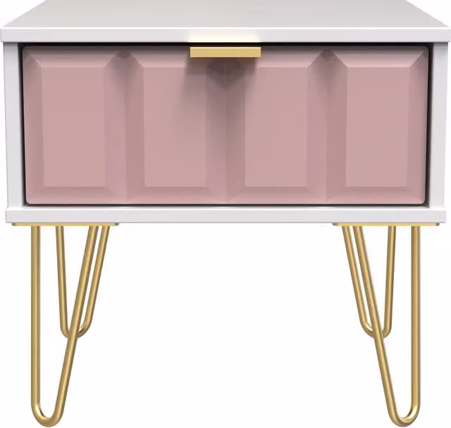 Ready Assembled 2 U Metro 1 Drawer Bedside Table in Dusty Pink and Gold – 1