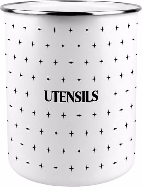 Purely Home Round Ceramic Kitchen Utensil Holder in Black and White