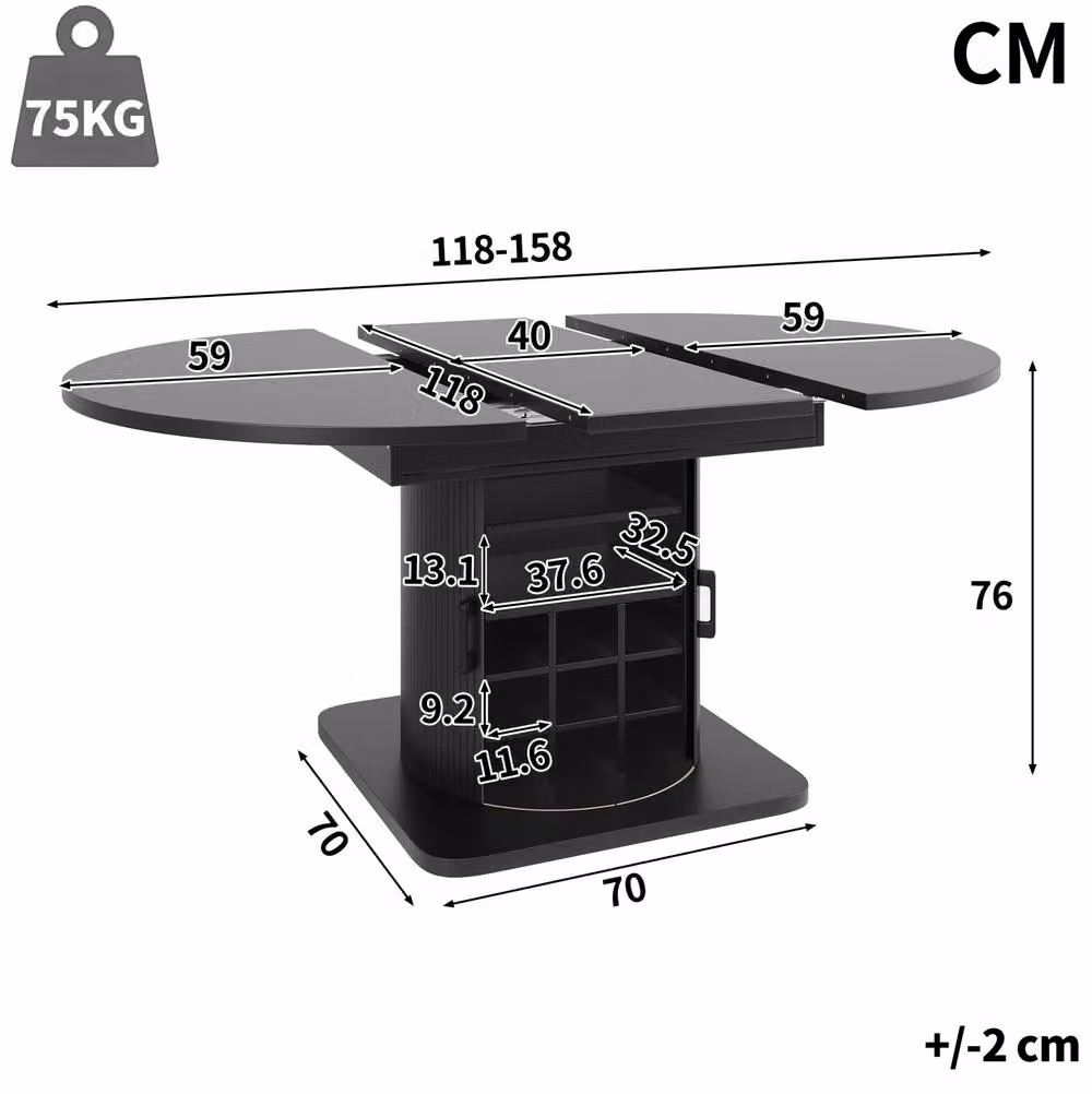 STILVORA Extendable Modern Dining Table in Black Matt MDF and Metal – 3