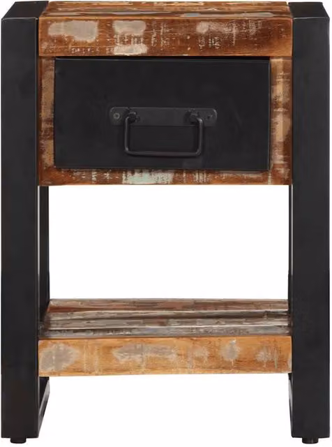 Berkfield Home Set of 2 Rustic Mango Wood and Metal Bedside Cabinets in Multicolour