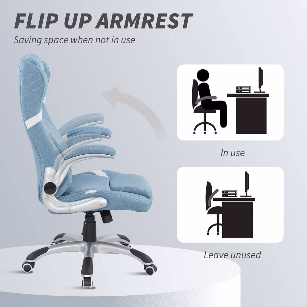 STILVORA Modern Blue Fabric Task Chair with 360 Degree Swivel and Armrests – 3
