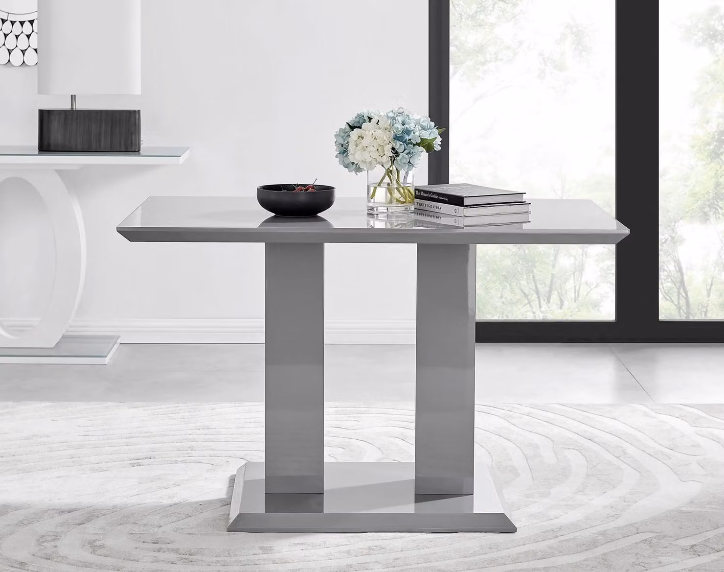 FurnitureboxUK Imperia Grey High Gloss Rectangular Dining Table with 4 Beige Faux Leather Chairs – 2