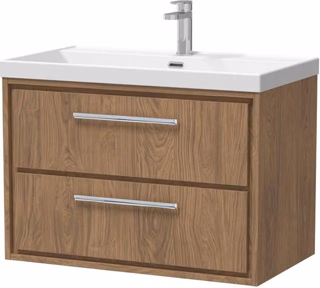 Balterley Longnor 2 Drawer Wall Hung Vanity Basin Unit in Antique Oak Brown, Width: 80 cm