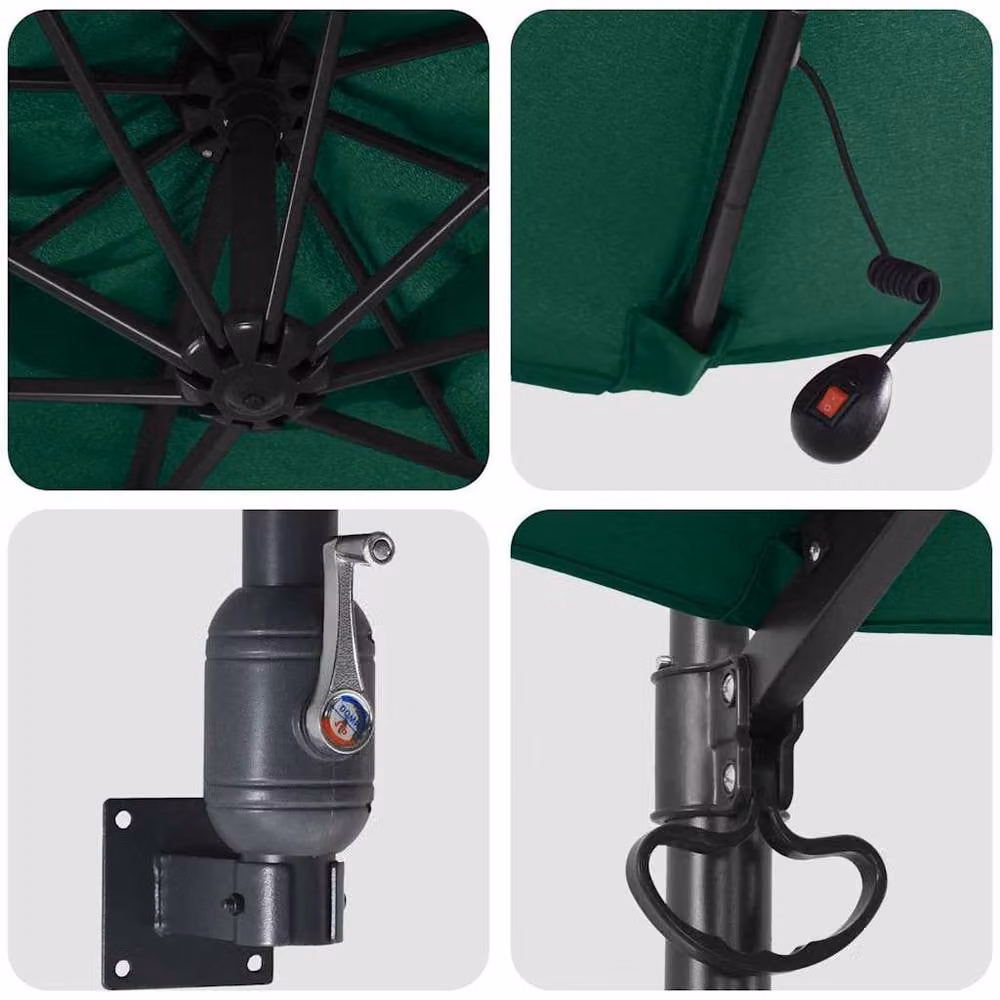 Berkfield Home Green Wall-mounted Garden Parasol with LEDs, W/D/H: 248 x 270 x 148 cm – 4