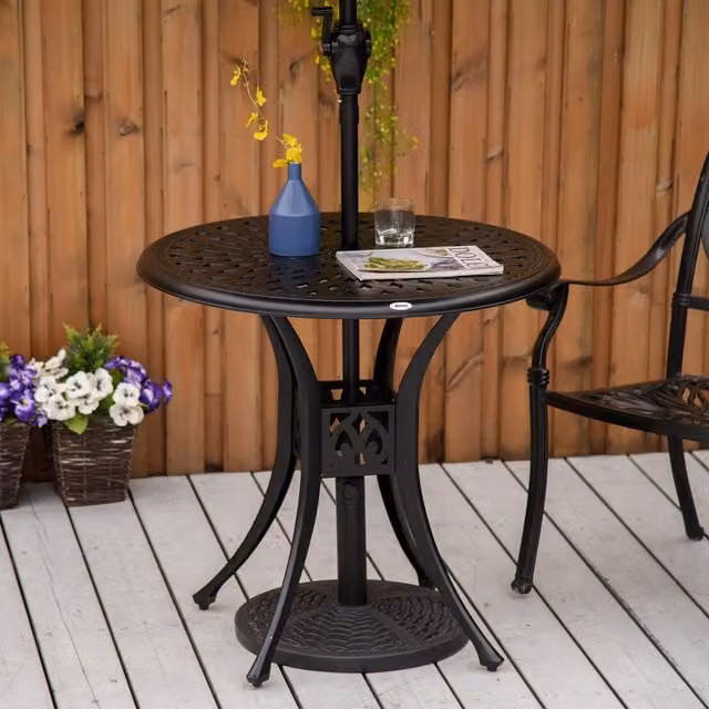 Outsunny Antique Round Garden Dining Table, Black, Diameter: 78 cm