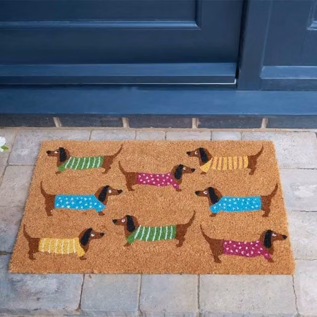 Garden Mile Brown and Multicolour Rectangular Coir Outdoor Door Mat with Animal Graphic Design