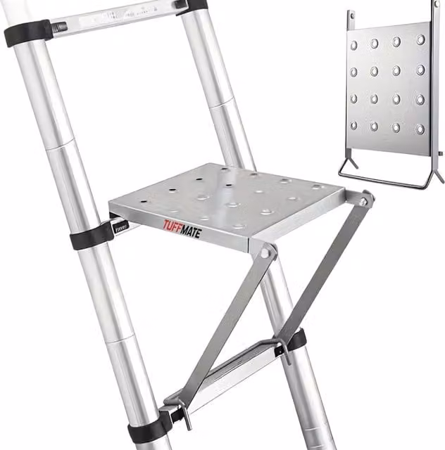 TUFFMATE Universal Ladder Work Platform in Silver Stainless Steel with 150kg Load Capacity – 1