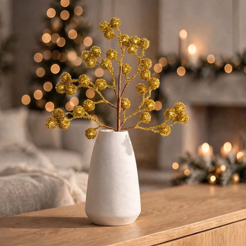 Shatchi Gold Glitter Artificial Berry Picks, 6 Pack, Height: 45 cm – 2
