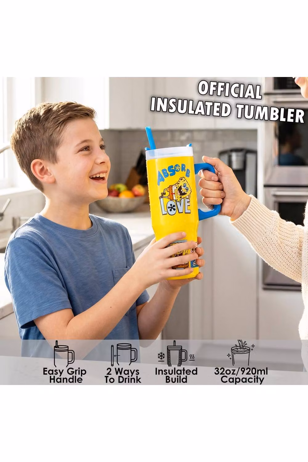 Get Trend SpongeBob SquarePants Insulated Stainless Steel Tumbler with Straw and Handle, Yellow, 920ml – 7