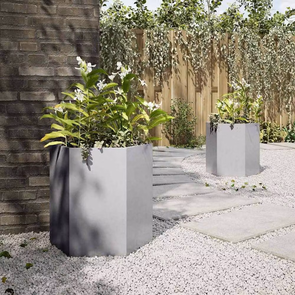 Berkfield Home Garden Hexagon Planter Set of 2, Galvanised Steel, Silver, W: 46 cm, D: 40 cm, H: 45 cm – 3