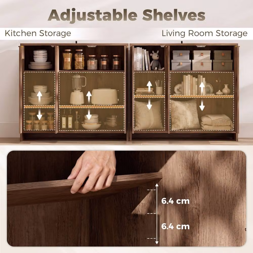 HOMCOM Modern Brown Sideboard with 3 Doors and Adjustable Shelves Kitchen Cupboard – 4