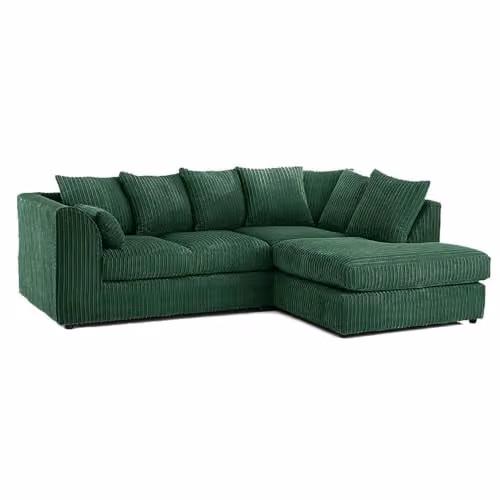 SOFASELECTION UK Green Cord Fabric L-Shape Right Hand Corner Sofa with Scatter Cushions – 1