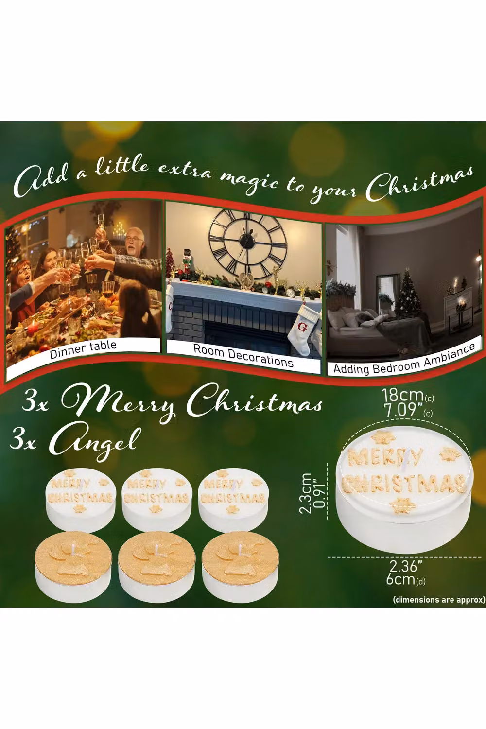 Deco Express Unscented Christmas Tealight Candle Set, 6 Pack, White and Gold – 8